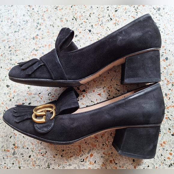 Gucci Marmont Suede Fringe GG Logo‎ Loafer Pumps - Picture 7 of 17